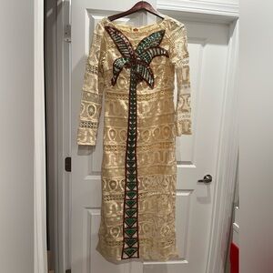 NWT Farm Rio Guipire Lace Long Sleeve Midi Dress Cream Coconut Tree Tropical S